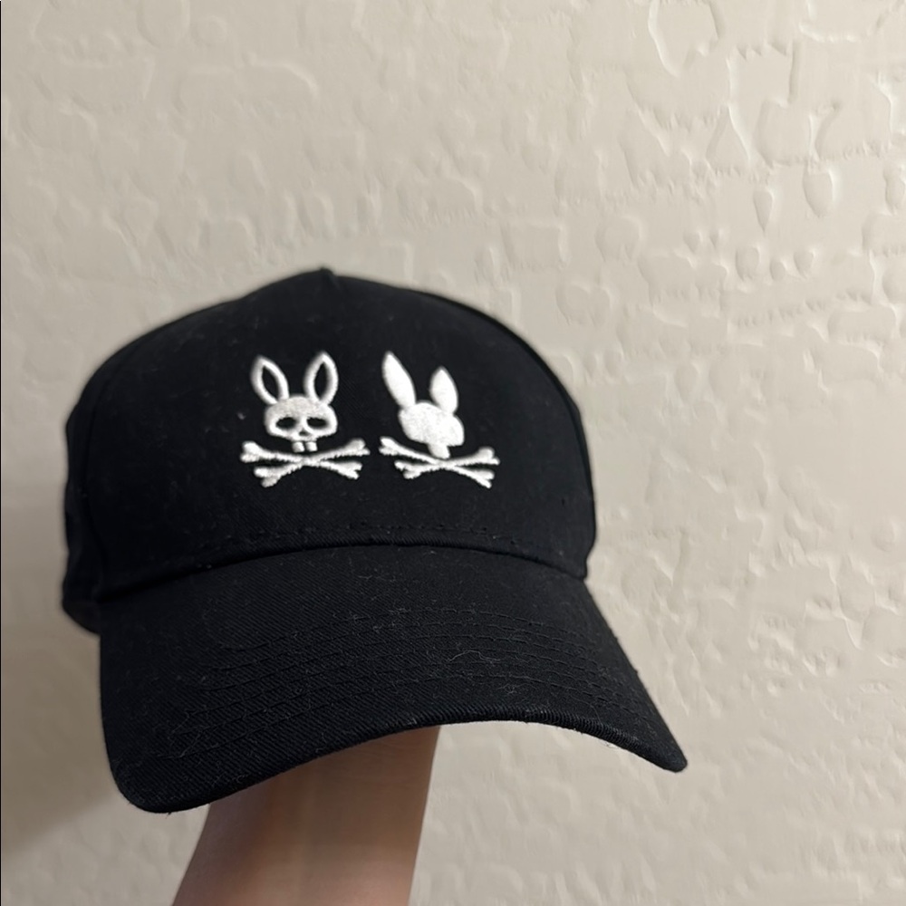 Black Cap with White Bunny Skull Design Psycho bunny kids hat